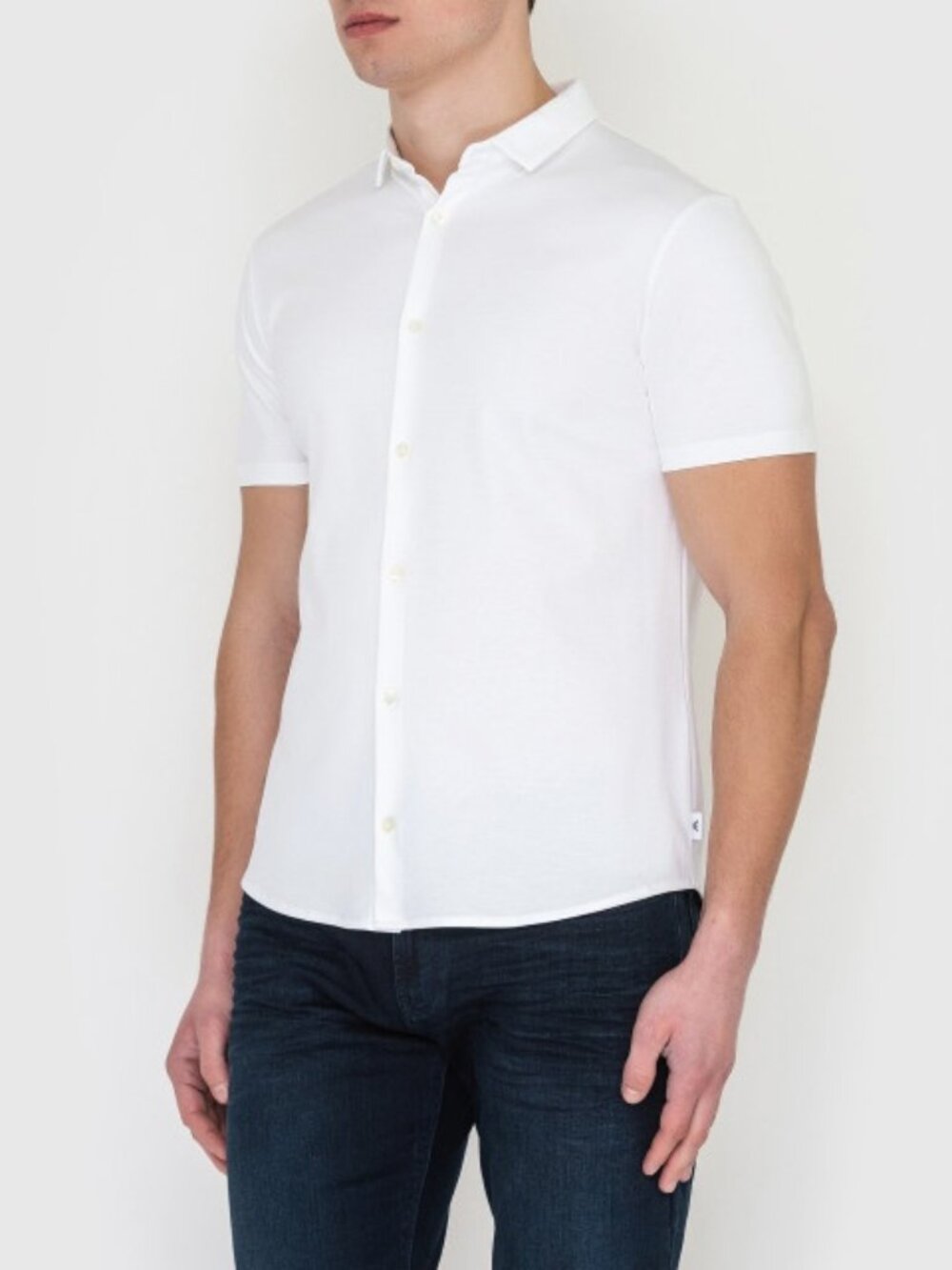 EMPORIO ARMANI 100% Cotton Preppy Slim Fit White Button-Front Polo Shirt Size M